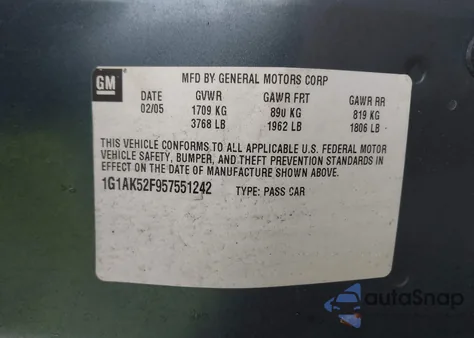 2005 Chevrolet Cobalt from USA, damaged, VIN 1G1AK52F957551242